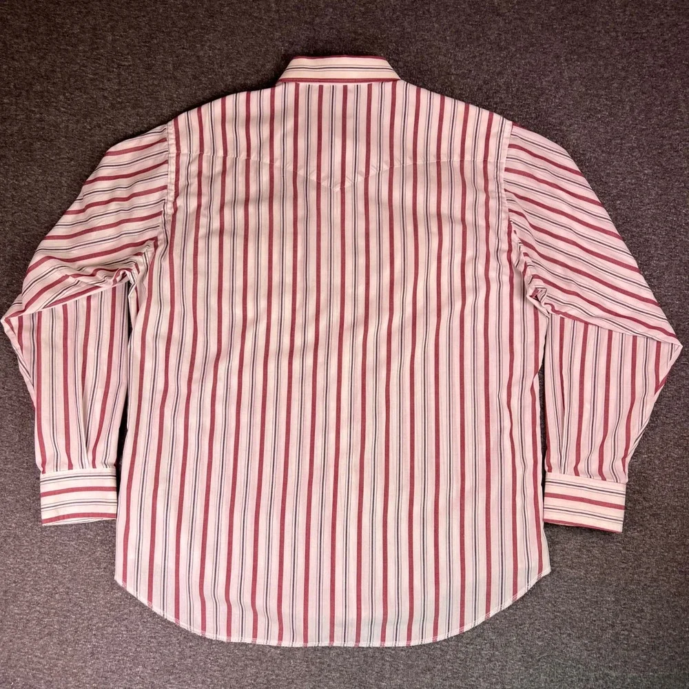 Vintage Wrangler Cowboy Cut Striped Western Rodeo Shirt‎ Mens 17-1/2x36 USA Made